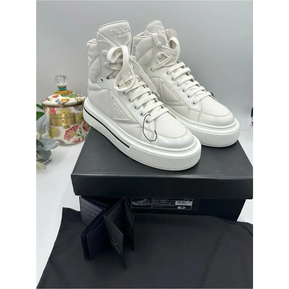Women's Prada re-nylon and brushed leather high top sneakers size 41/11 US